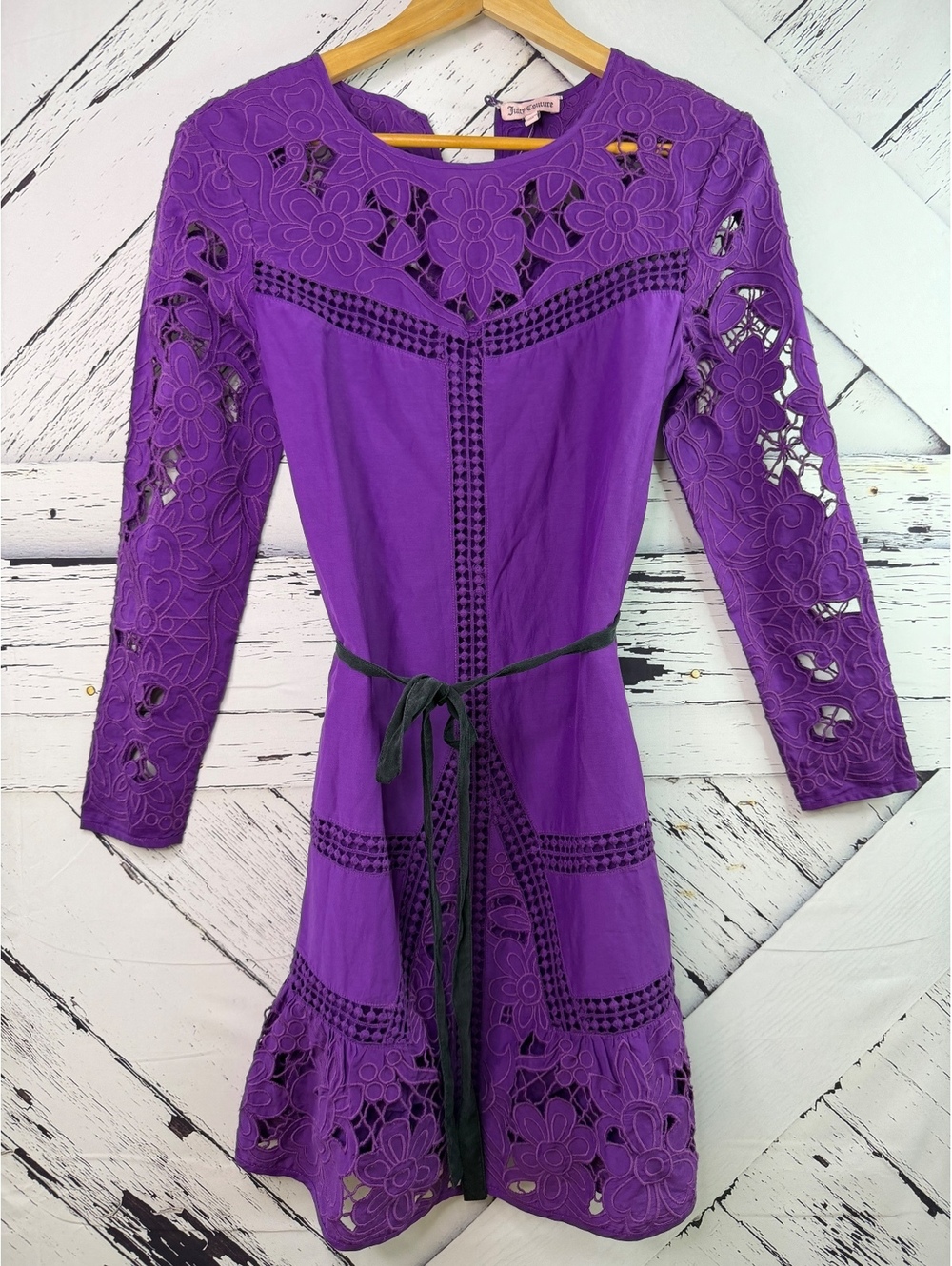 Juicy Couture Whimsy Fairy Purple Embroidered Lace Purple Mini Dress Women’s Sm